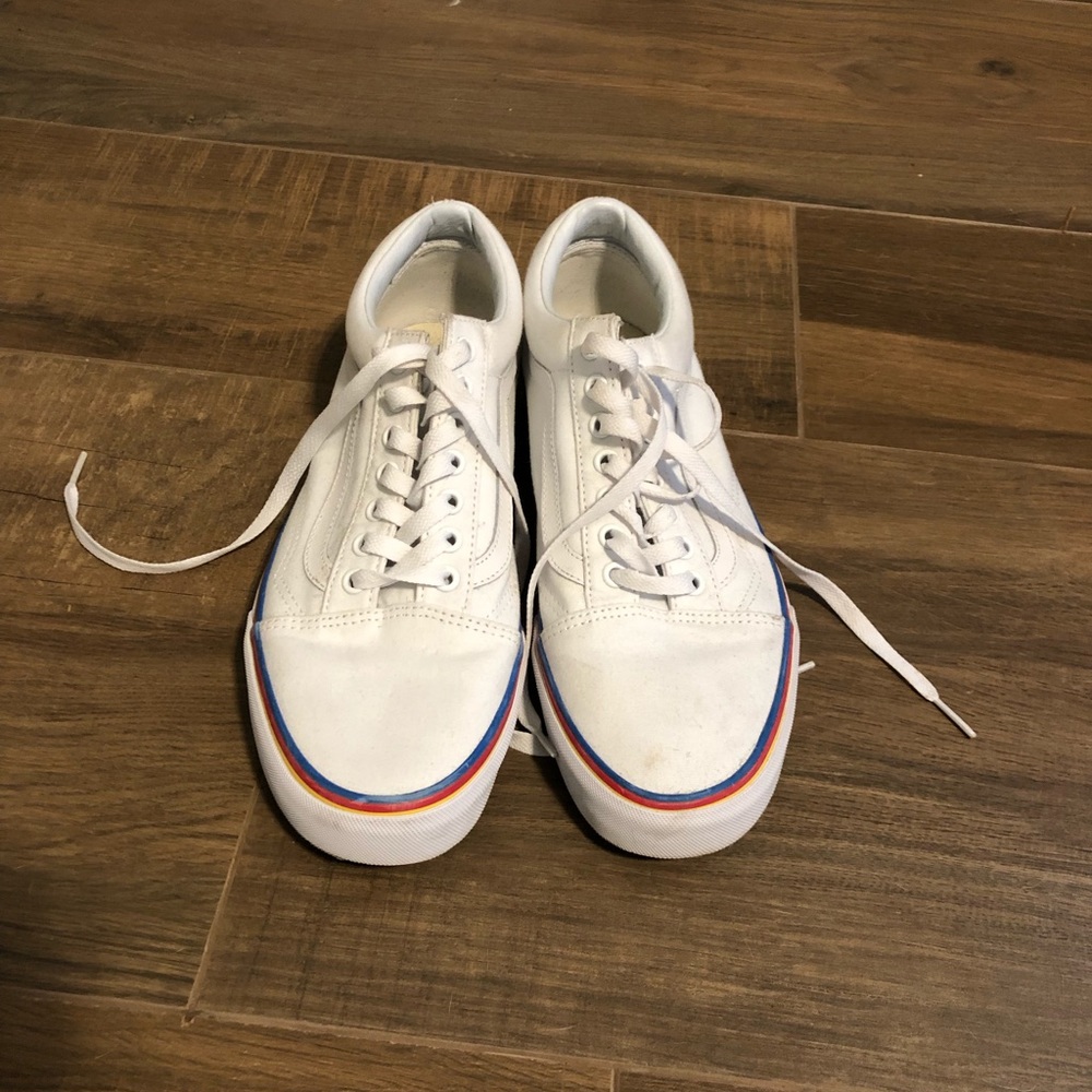 White vans with rainbow stripe unisex
